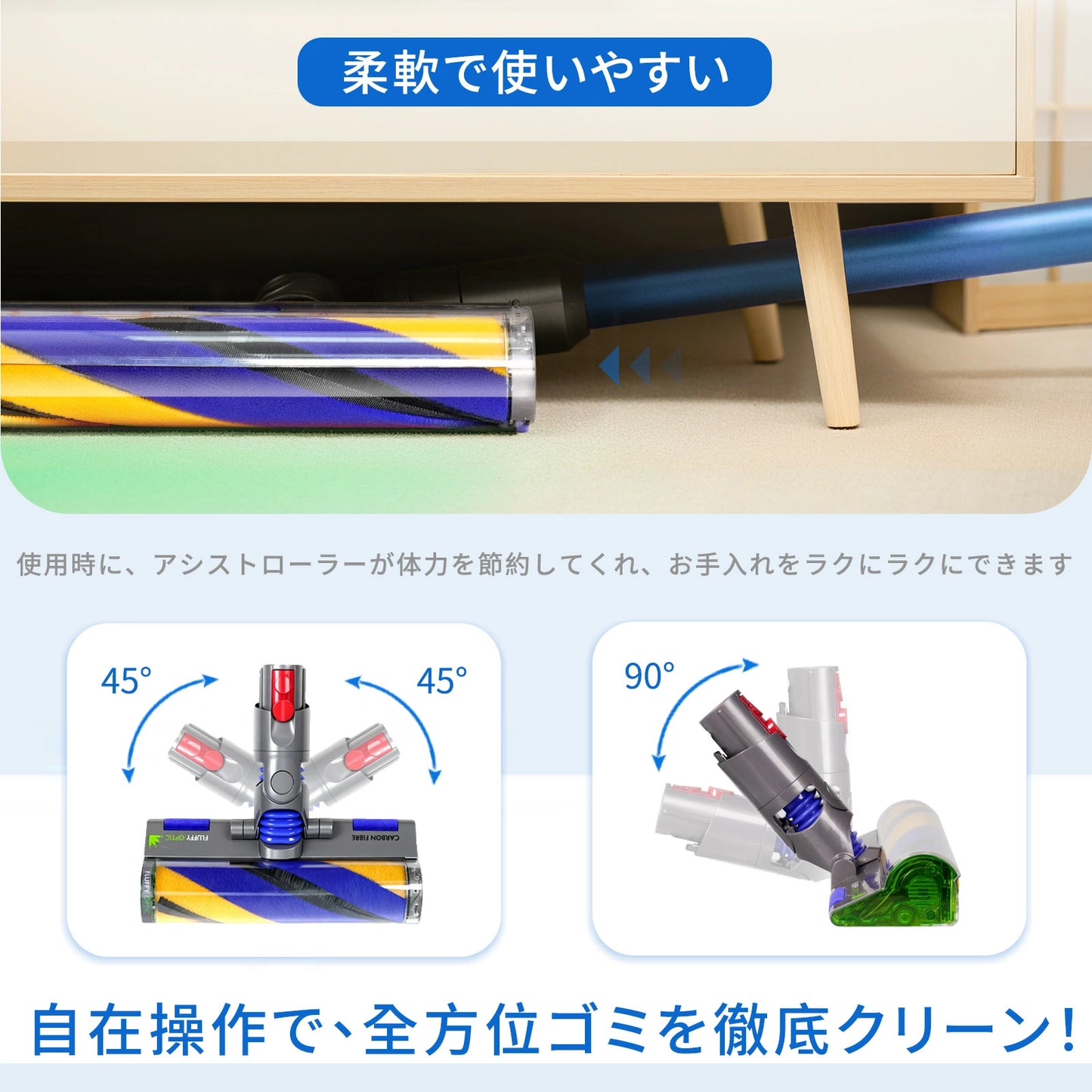 ダイソン V12 ヘッド SV18 ヘッド ソフトローラークリーナーヘッド 交換ヘッド 互換ヘッド Dyson V12 Detect V12 Digital Slim SV18FF SV20FF SV30ABL SV46ABL 緑色ホコリ検知 超柔軟 床傷つけず