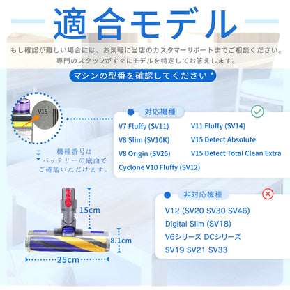 ダイソン V8 ヘッド 交換用 軽量 ソフトローラー V8 Slim Fluffy (SV10K) V7 V10 V11 V15 対応 緑光LED 互換ヘッド