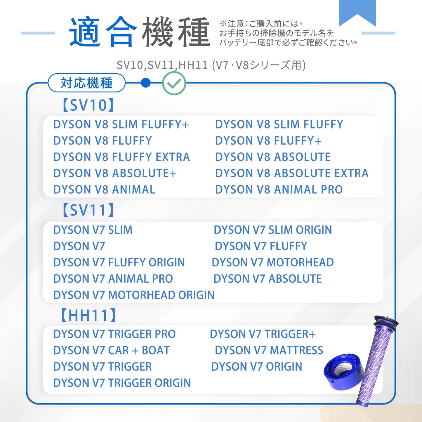 ダイソン 掃除機 フィルター Dyson V7 V8 互換品 4個セット SV10 SV11 HH11 交換フィルター V7 Fluffy V8 Slim Fluffy Extra プレフィルタ 2個 ポストモーターフィルタ 2個 水洗い可能